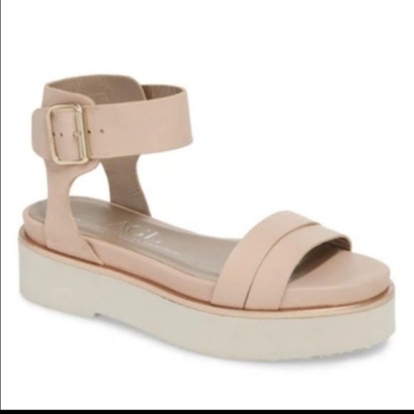 Beautiful buttery soft blush pink leather AGL platform sandals sz 37.5 (US 7.5) - Picture 1 of 13